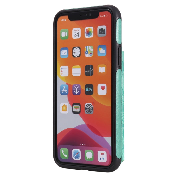 For iPhone 11 Pro Flower Embossing Pattern Shockproof Protective Case with Holder & Card Slots & Photo Frame
