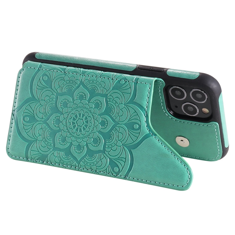 For iPhone 11 Pro Flower Embossing Pattern Shockproof Protective Case with Holder & Card Slots & Photo Frame