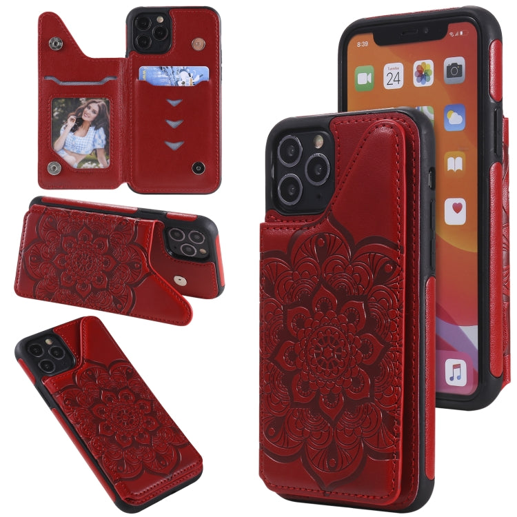For iPhone 11 Pro Flower Embossing Pattern Shockproof Protective Case with Holder & Card Slots & Photo Frame