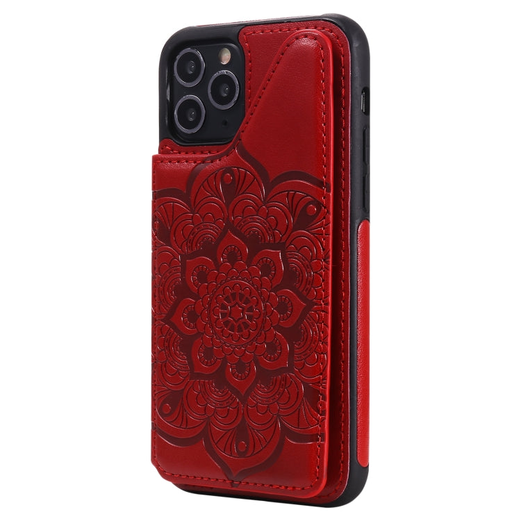 For iPhone 11 Pro Flower Embossing Pattern Shockproof Protective Case with Holder & Card Slots & Photo Frame