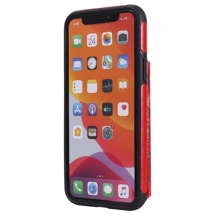 For iPhone 11 Pro Flower Embossing Pattern Shockproof Protective Case with Holder & Card Slots & Photo Frame