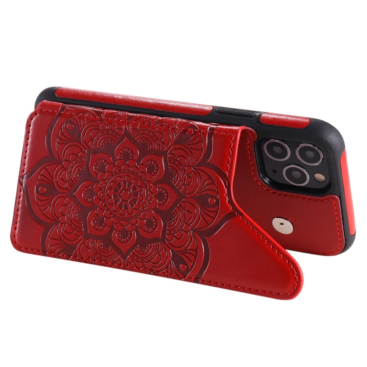 For iPhone 11 Pro Flower Embossing Pattern Shockproof Protective Case with Holder & Card Slots & Photo Frame
