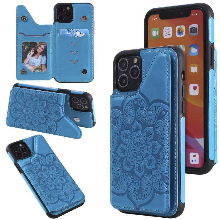 For iPhone 11 Pro Flower Embossing Pattern Shockproof Protective Case with Holder & Card Slots & Photo Frame