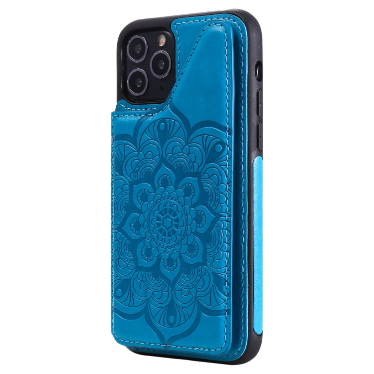 For iPhone 11 Pro Flower Embossing Pattern Shockproof Protective Case with Holder & Card Slots & Photo Frame