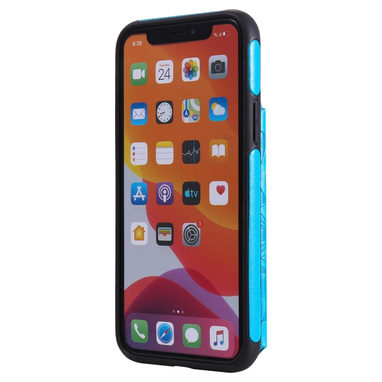 For iPhone 11 Pro Flower Embossing Pattern Shockproof Protective Case with Holder & Card Slots & Photo Frame