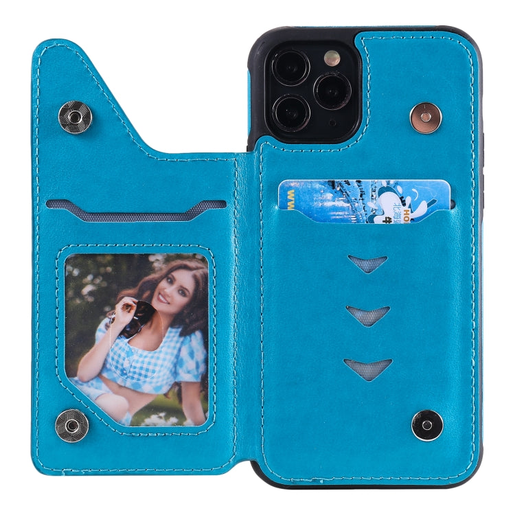 For iPhone 11 Pro Flower Embossing Pattern Shockproof Protective Case with Holder & Card Slots & Photo Frame
