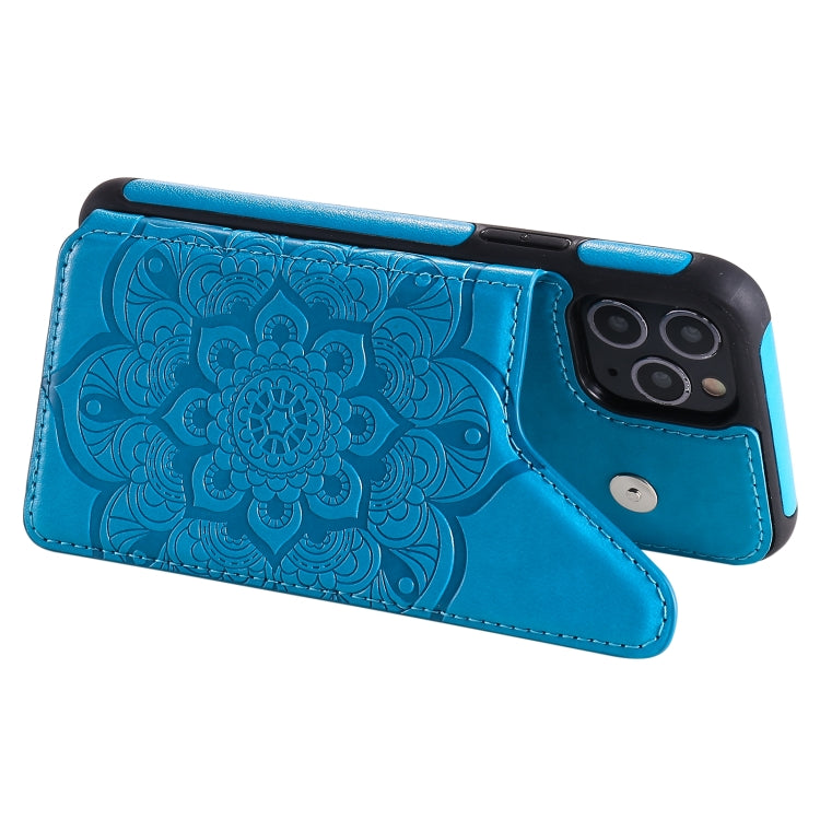 For iPhone 11 Pro Flower Embossing Pattern Shockproof Protective Case with Holder & Card Slots & Photo Frame