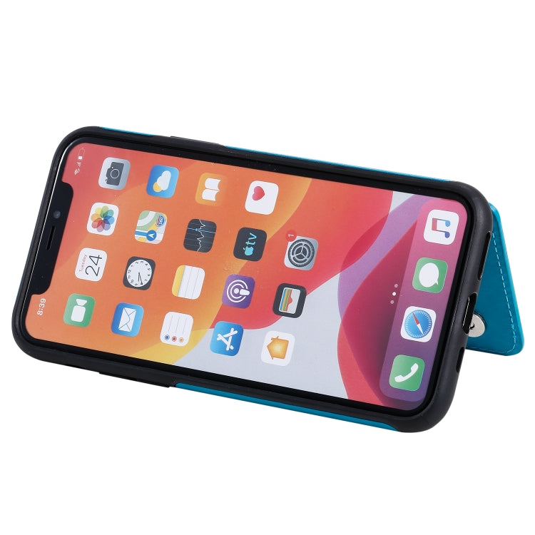 For iPhone 11 Pro Flower Embossing Pattern Shockproof Protective Case with Holder & Card Slots & Photo Frame