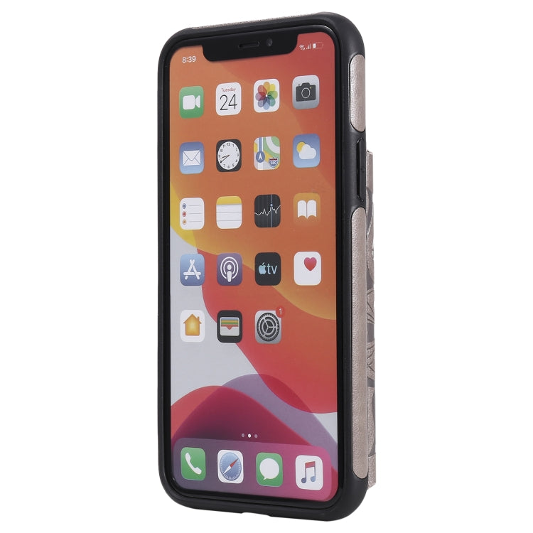 For iPhone 11 Pro Flower Embossing Pattern Shockproof Protective Case with Holder & Card Slots & Photo Frame