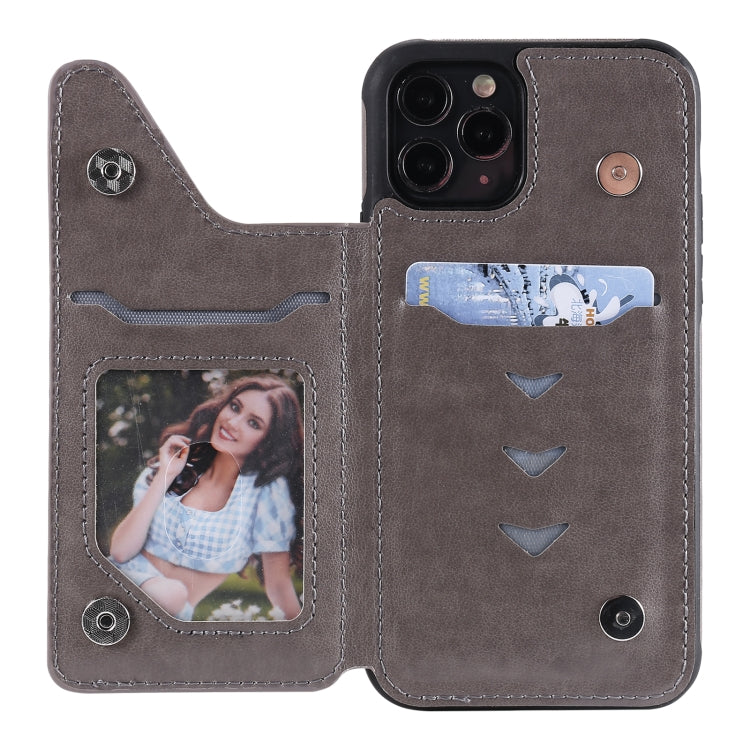 For iPhone 11 Pro Flower Embossing Pattern Shockproof Protective Case with Holder & Card Slots & Photo Frame