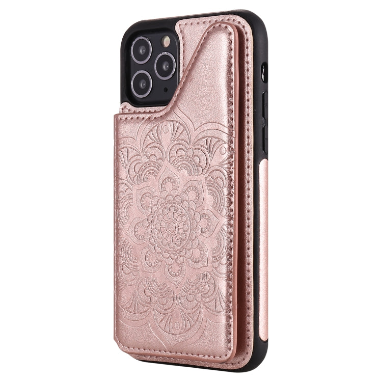 For iPhone 11 Pro Flower Embossing Pattern Shockproof Protective Case with Holder & Card Slots & Photo Frame