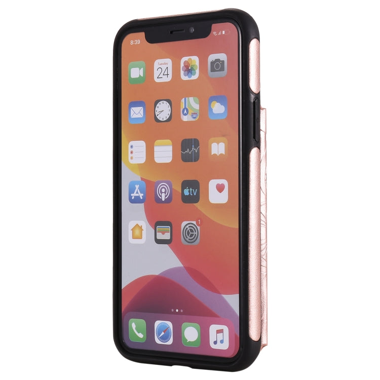 For iPhone 11 Pro Flower Embossing Pattern Shockproof Protective Case with Holder & Card Slots & Photo Frame