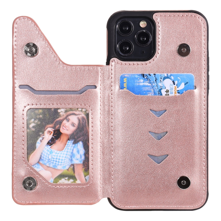 For iPhone 11 Pro Flower Embossing Pattern Shockproof Protective Case with Holder & Card Slots & Photo Frame