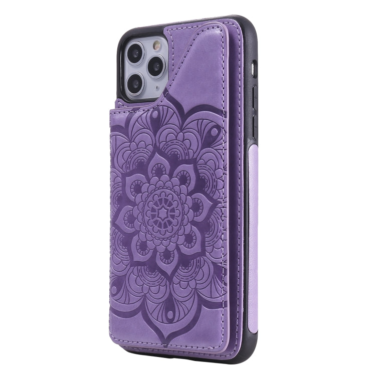 For iPhone 11 Pro Max Flower Embossing Pattern Shockproof Protective Case with Holder & Card Slots & Photo Frame