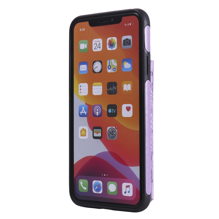 For iPhone 11 Pro Max Flower Embossing Pattern Shockproof Protective Case with Holder & Card Slots & Photo Frame