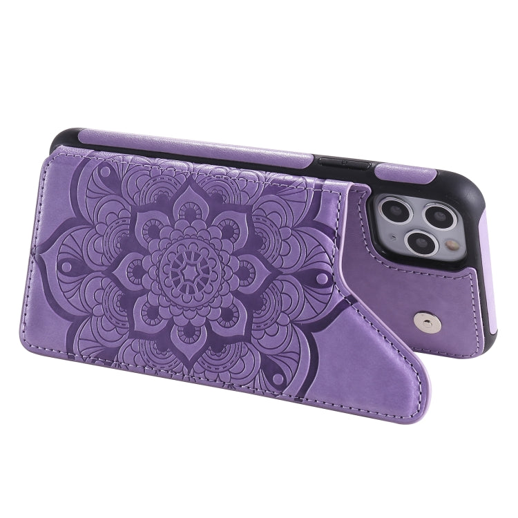 For iPhone 11 Pro Max Flower Embossing Pattern Shockproof Protective Case with Holder & Card Slots & Photo Frame
