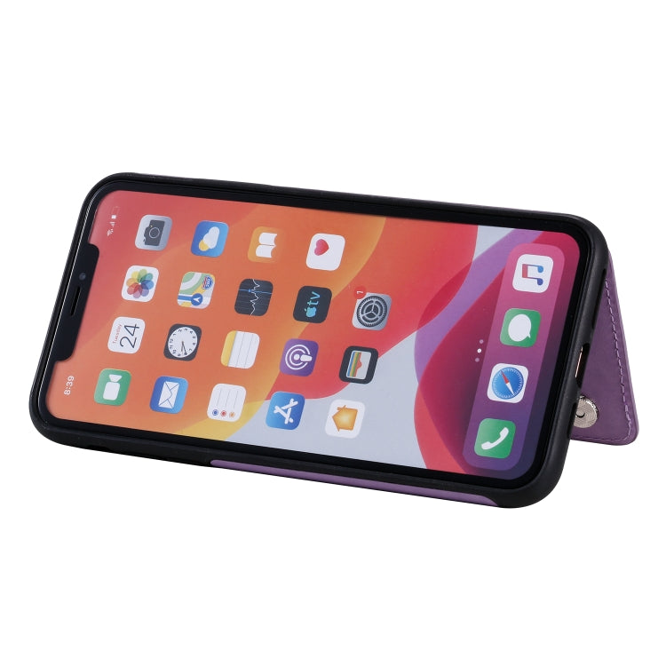 For iPhone 11 Pro Max Flower Embossing Pattern Shockproof Protective Case with Holder & Card Slots & Photo Frame