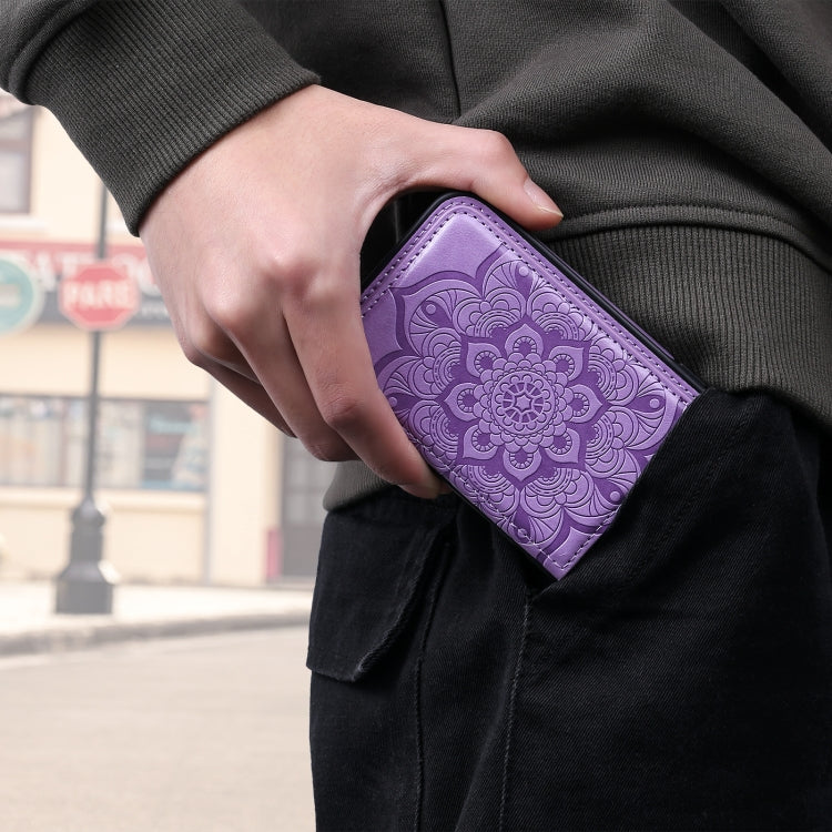 For iPhone 11 Pro Max Flower Embossing Pattern Shockproof Protective Case with Holder & Card Slots & Photo Frame