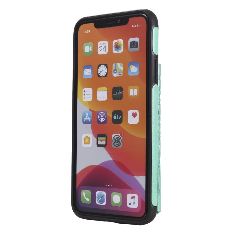 For iPhone 11 Pro Max Flower Embossing Pattern Shockproof Protective Case with Holder & Card Slots & Photo Frame
