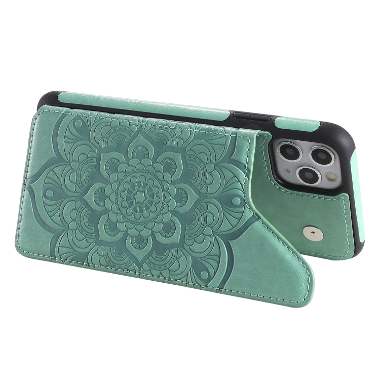 For iPhone 11 Pro Max Flower Embossing Pattern Shockproof Protective Case with Holder & Card Slots & Photo Frame
