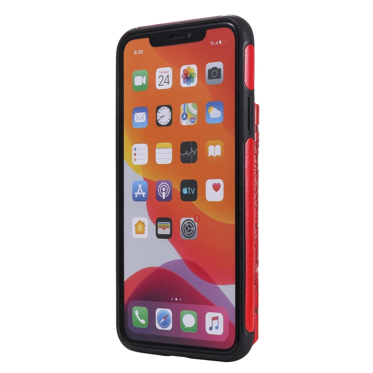 For iPhone 11 Pro Max Flower Embossing Pattern Shockproof Protective Case with Holder & Card Slots & Photo Frame