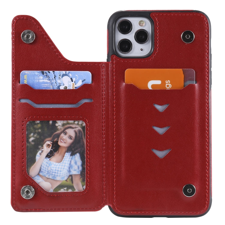 For iPhone 11 Pro Max Flower Embossing Pattern Shockproof Protective Case with Holder & Card Slots & Photo Frame