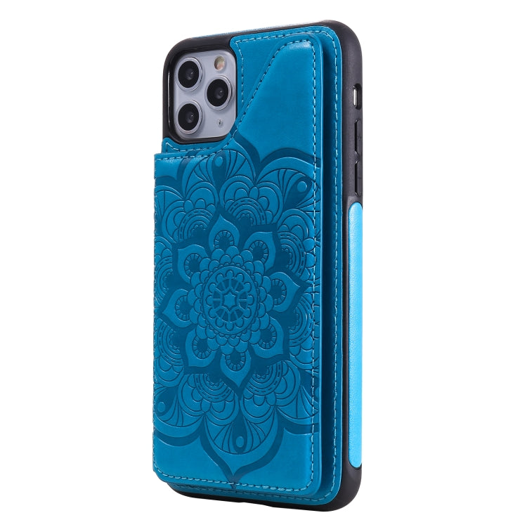 For iPhone 11 Pro Max Flower Embossing Pattern Shockproof Protective Case with Holder & Card Slots & Photo Frame