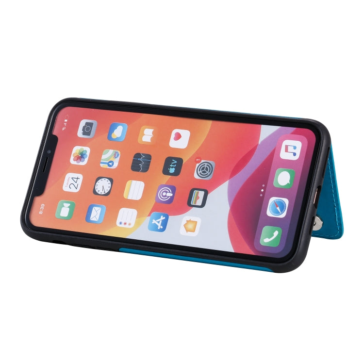 For iPhone 11 Pro Max Flower Embossing Pattern Shockproof Protective Case with Holder & Card Slots & Photo Frame