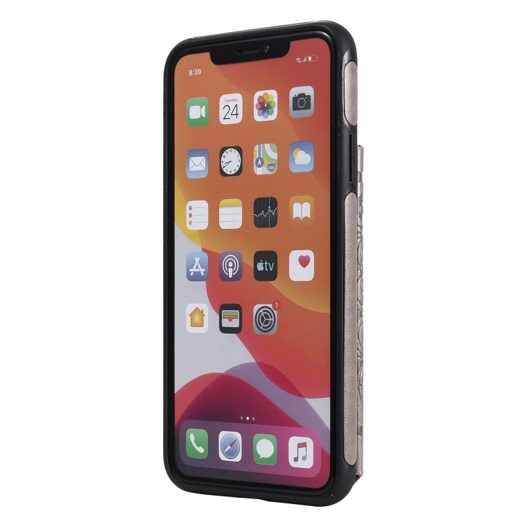 For iPhone 11 Pro Max Flower Embossing Pattern Shockproof Protective Case with Holder & Card Slots & Photo Frame
