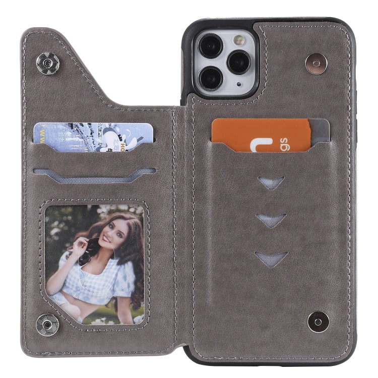 For iPhone 11 Pro Max Flower Embossing Pattern Shockproof Protective Case with Holder & Card Slots & Photo Frame