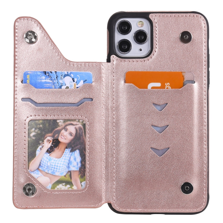 For iPhone 11 Pro Max Flower Embossing Pattern Shockproof Protective Case with Holder & Card Slots & Photo Frame