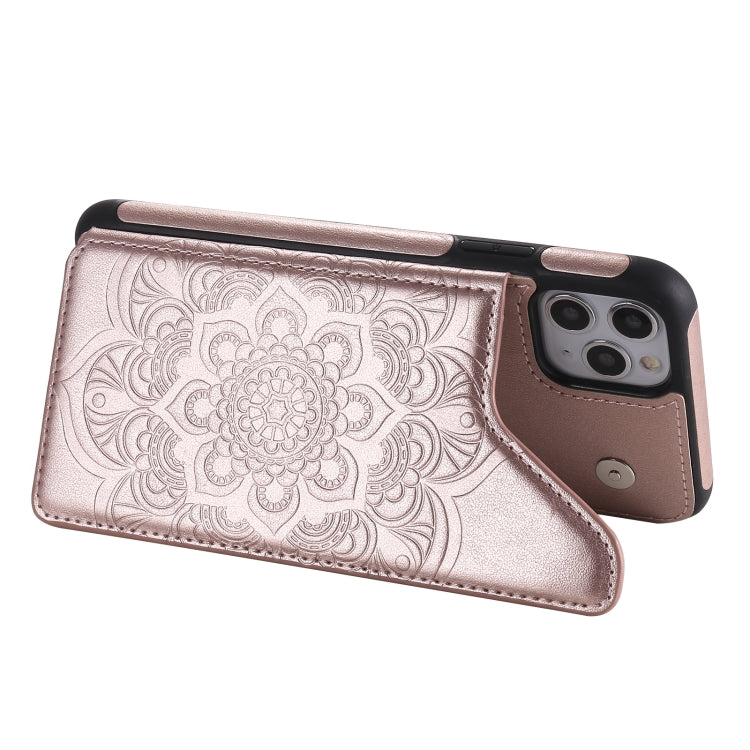 For iPhone 11 Pro Max Flower Embossing Pattern Shockproof Protective Case with Holder & Card Slots & Photo Frame