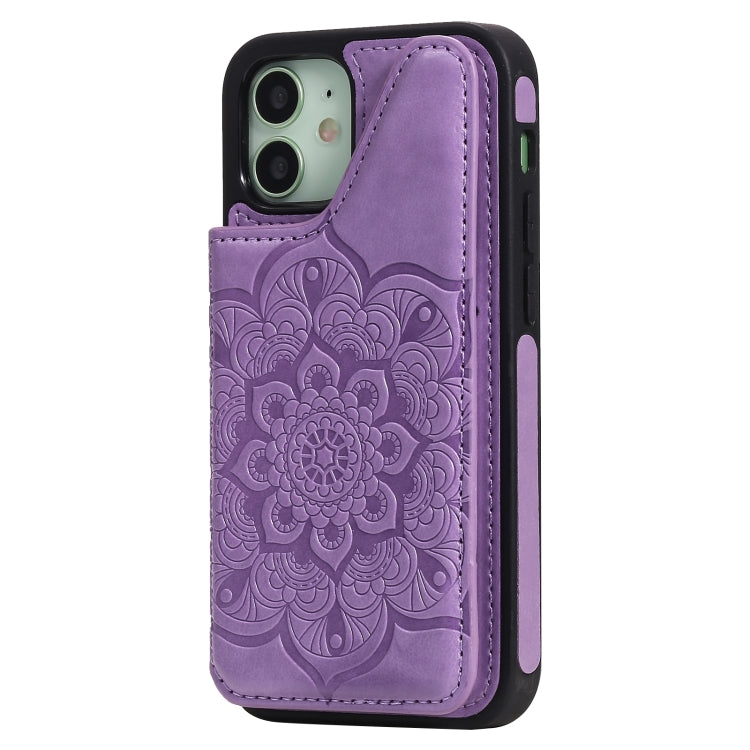 For iPhone 12 mini Flower Embossing Pattern Shockproof Protective Case with Holder & Card Slots & Photo Frame