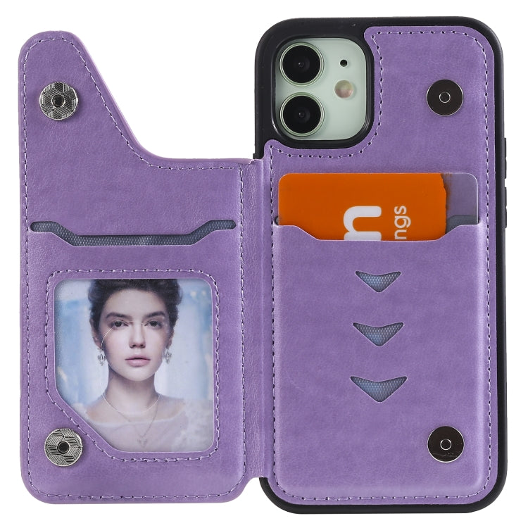 For iPhone 12 mini Flower Embossing Pattern Shockproof Protective Case with Holder & Card Slots & Photo Frame