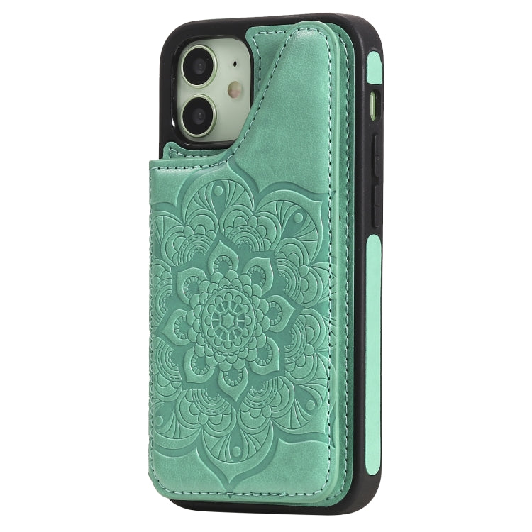 For iPhone 12 mini Flower Embossing Pattern Shockproof Protective Case with Holder & Card Slots & Photo Frame