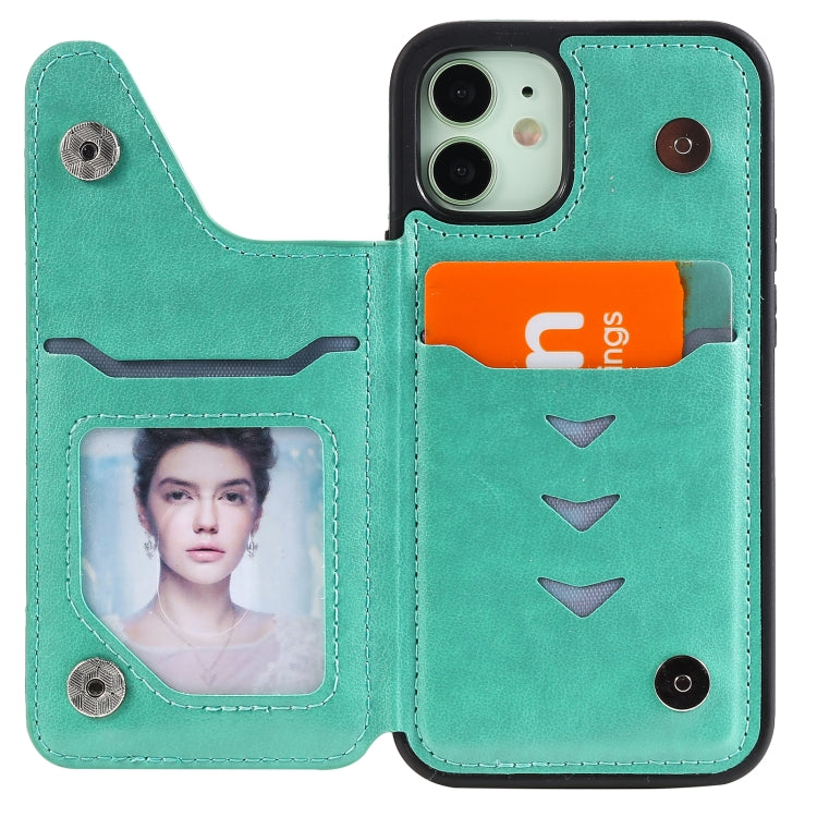 For iPhone 12 mini Flower Embossing Pattern Shockproof Protective Case with Holder & Card Slots & Photo Frame