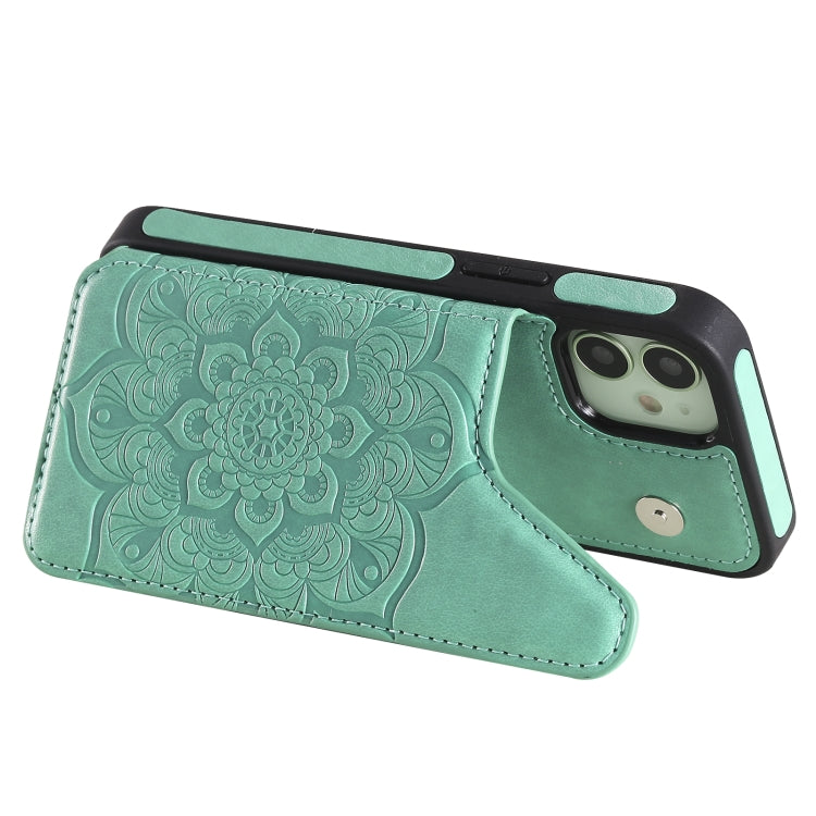 For iPhone 12 mini Flower Embossing Pattern Shockproof Protective Case with Holder & Card Slots & Photo Frame
