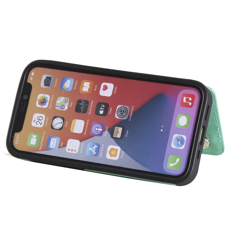 For iPhone 12 mini Flower Embossing Pattern Shockproof Protective Case with Holder & Card Slots & Photo Frame