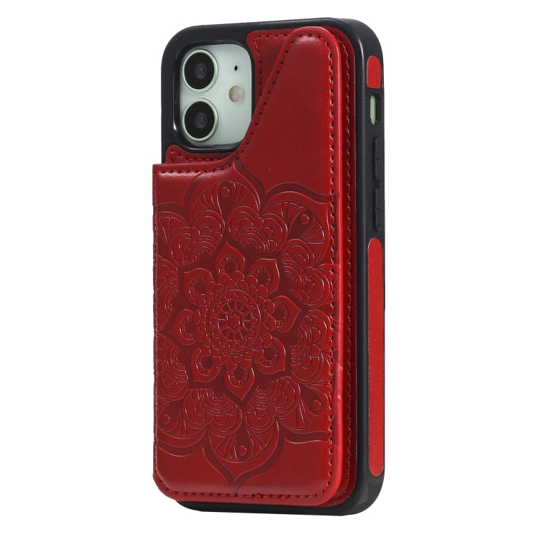 For iPhone 12 mini Flower Embossing Pattern Shockproof Protective Case with Holder & Card Slots & Photo Frame