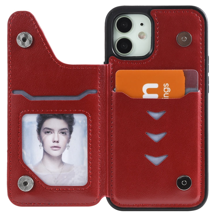For iPhone 12 mini Flower Embossing Pattern Shockproof Protective Case with Holder & Card Slots & Photo Frame