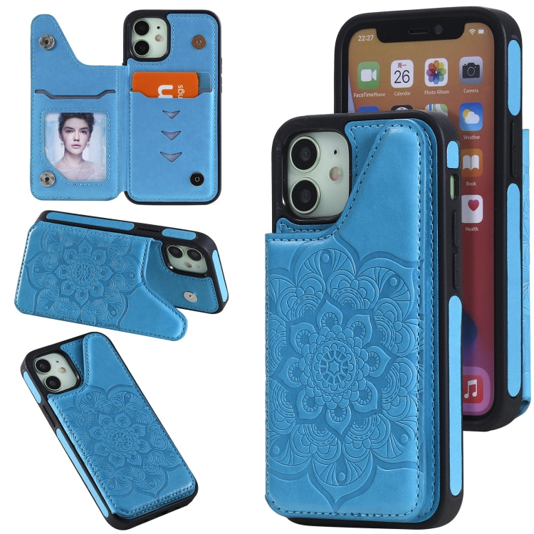 For iPhone 12 mini Flower Embossing Pattern Shockproof Protective Case with Holder & Card Slots & Photo Frame