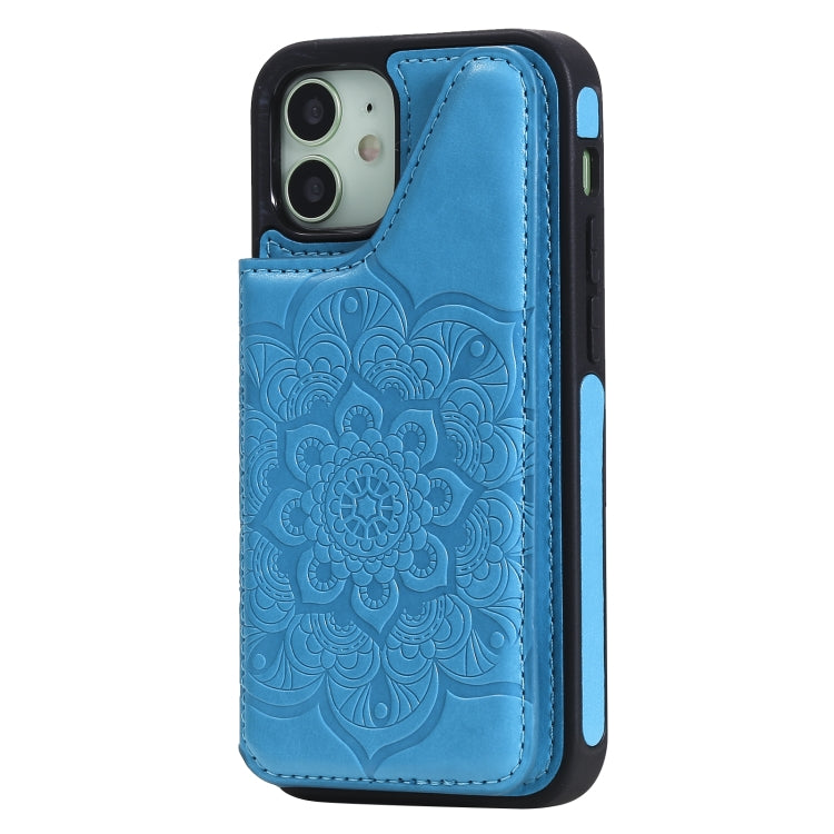 For iPhone 12 mini Flower Embossing Pattern Shockproof Protective Case with Holder & Card Slots & Photo Frame