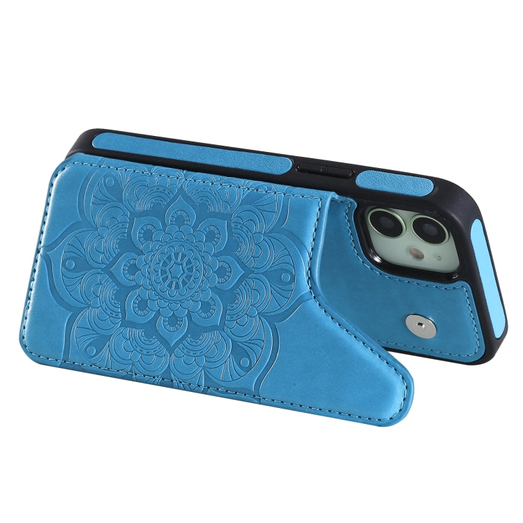 For iPhone 12 mini Flower Embossing Pattern Shockproof Protective Case with Holder & Card Slots & Photo Frame
