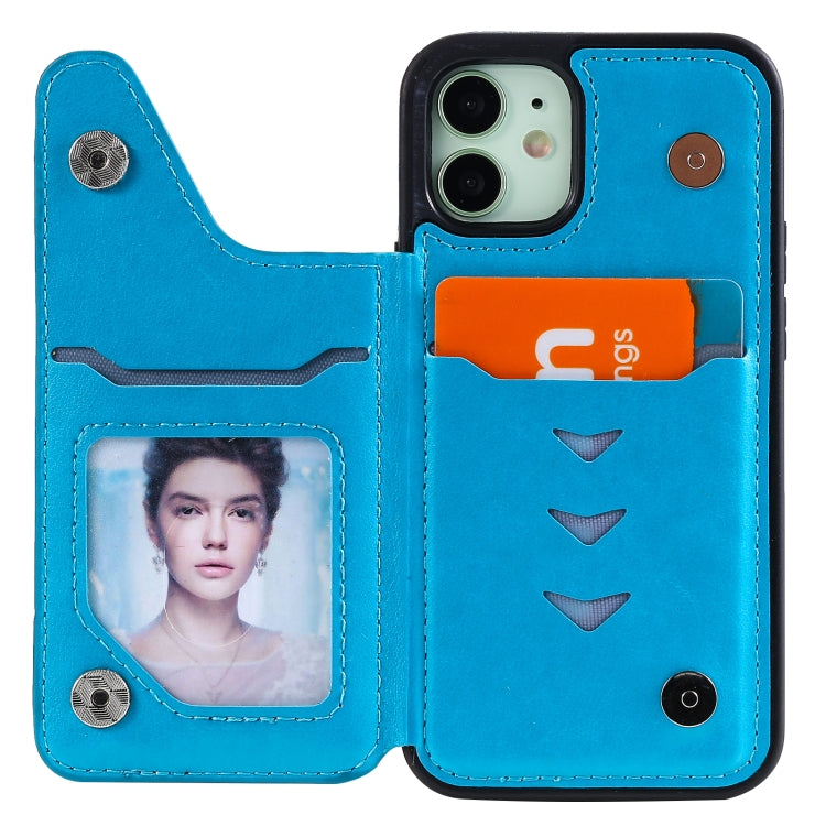 For iPhone 12 mini Flower Embossing Pattern Shockproof Protective Case with Holder & Card Slots & Photo Frame