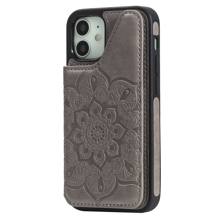 For iPhone 12 mini Flower Embossing Pattern Shockproof Protective Case with Holder & Card Slots & Photo Frame