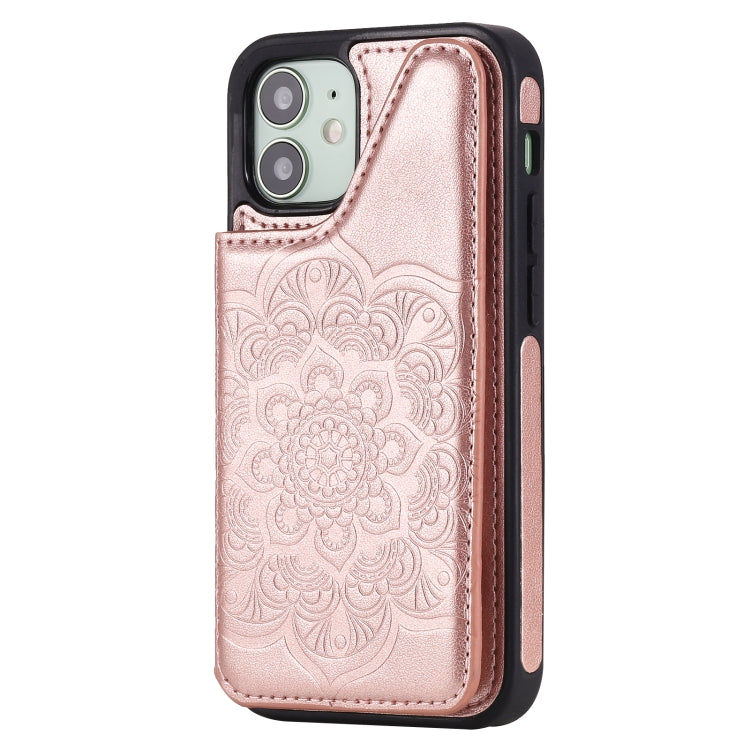 For iPhone 12 mini Flower Embossing Pattern Shockproof Protective Case with Holder & Card Slots & Photo Frame
