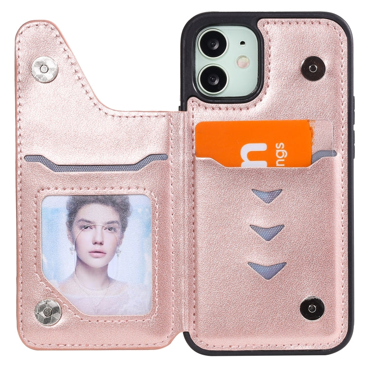 For iPhone 12 mini Flower Embossing Pattern Shockproof Protective Case with Holder & Card Slots & Photo Frame