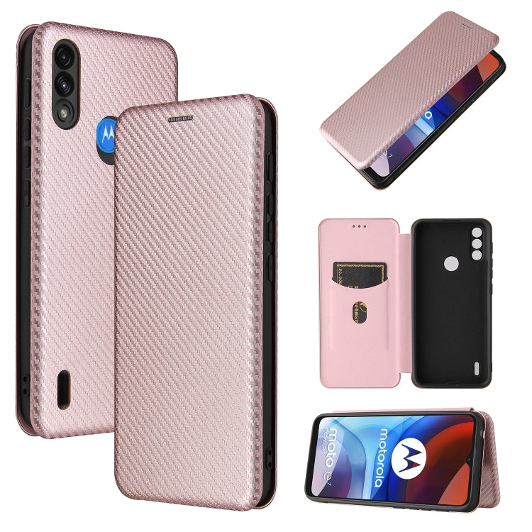 For Motorola Moto E7 Power Carbon Fiber Texture Horizontal Flip TPU + PC + PU Leather Case with Card Slot