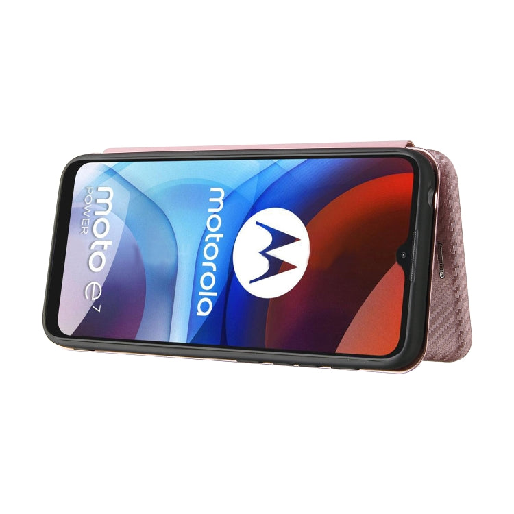 For Motorola Moto E7 Power Carbon Fiber Texture Horizontal Flip TPU + PC + PU Leather Case with Card Slot