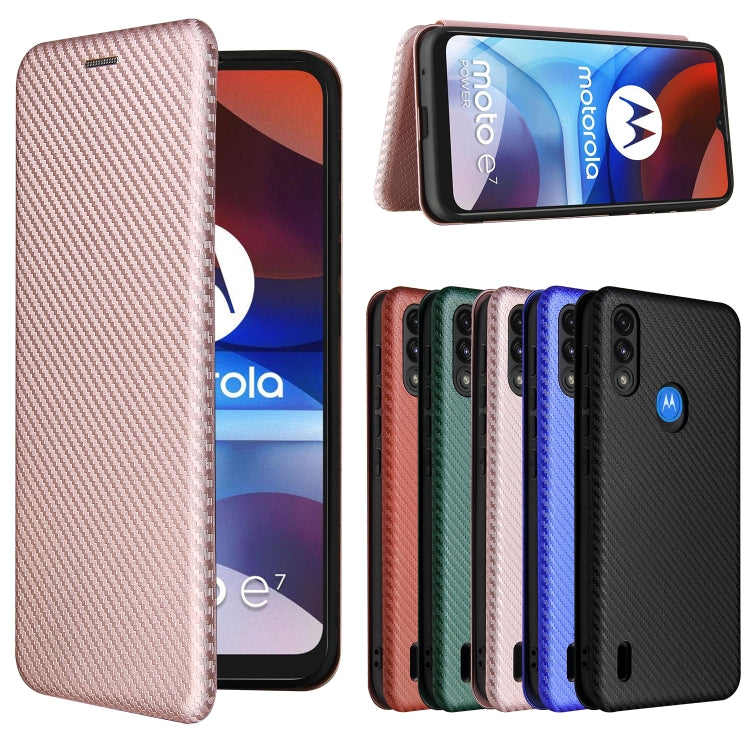 For Motorola Moto E7 Power Carbon Fiber Texture Horizontal Flip TPU + PC + PU Leather Case with Card Slot
